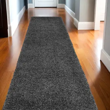 10' Gray Shag Non Skid Runner Rug