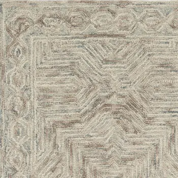 8' Blue and Ivory Wool Geometric Runner Rug