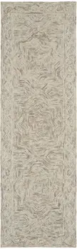 8' Blue and Ivory Wool Geometric Runner Rug