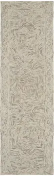 8' Blue and Ivory Wool Geometric Runner Rug