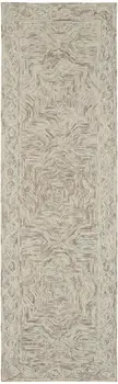 8' Blue and Ivory Wool Geometric Runner Rug