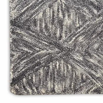 8' Charcoal and Ivory Wool Geometric Runner Rug
