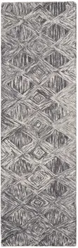 8' Charcoal and Ivory Wool Geometric Runner Rug