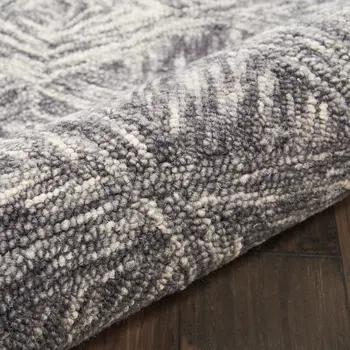 8' Charcoal and Ivory Wool Geometric Runner Rug