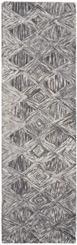 8' Charcoal and Ivory Wool Geometric Runner Rug