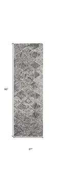 8' Charcoal and Ivory Wool Geometric Runner Rug