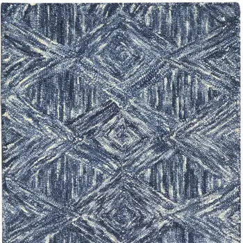8' Denim Blue and Ivory Wool Geometric Runner Rug