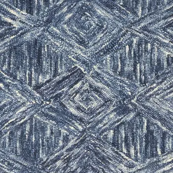 8' Denim Blue and Ivory Wool Geometric Runner Rug
