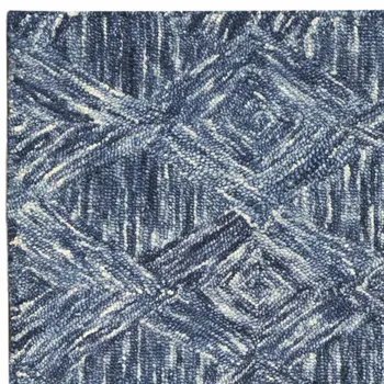 8' Denim Blue and Ivory Wool Geometric Runner Rug