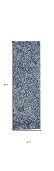 8' Denim Blue and Ivory Wool Geometric Runner Rug