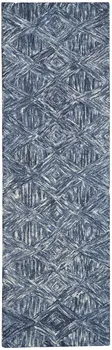8' Denim Blue and Ivory Wool Geometric Runner Rug