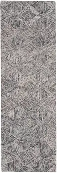 8' Black Gray and Ivory Wool Geometric Runner Rug