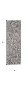 8' Black Gray and Ivory Wool Geometric Runner Rug