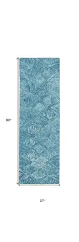 8' Blue and Ivory Wool Geometric Runner Rug