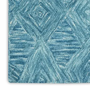 8' Blue and Ivory Wool Geometric Runner Rug