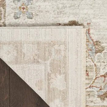 9' X 13' Cream Floral Power Loom Distressed Area Rug With Fringe