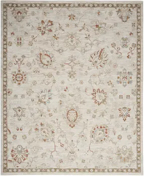 9' X 13' Cream Floral Power Loom Distressed Area Rug With Fringe