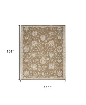 9' X 13' Brown Floral Power Loom Distressed Area Rug With Fringe
