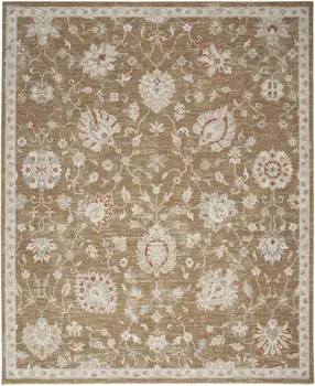 9' X 13' Brown Floral Power Loom Distressed Area Rug With Fringe