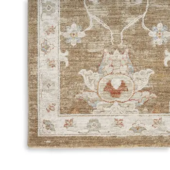 9' X 13' Brown Floral Power Loom Distressed Area Rug With Fringe