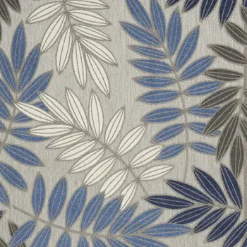 9' X 12' Gray Blue And Turquoise Palm Leaf Indoor Outdoor Area Rug