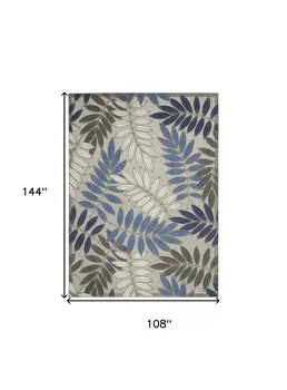 9' X 12' Gray Blue And Turquoise Palm Leaf Indoor Outdoor Area Rug