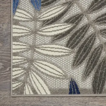 9' X 12' Gray Blue And Turquoise Palm Leaf Indoor Outdoor Area Rug