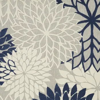 9' X 12' Gray Ivory And Navy Blue Floral Indoor Outdoor Area Rug