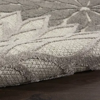 9' X 12' Gray And Silver Floral Indoor Outdoor Area Rug