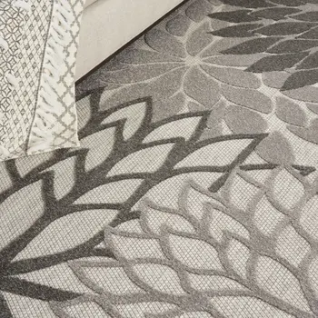 9' X 12' Gray And Silver Floral Indoor Outdoor Area Rug