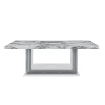 52" White And Light Gray Faux Marble And Wood Floor Shelf Coffee Table