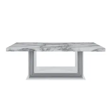 52" White And Light Gray Faux Marble And Wood Floor Shelf Coffee Table