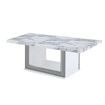 52" White And Light Gray Faux Marble And Wood Floor Shelf Coffee Table