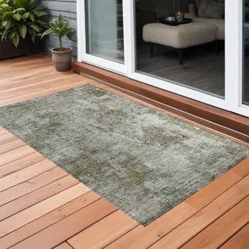 2' X 3' Green Abstract Washable Non Skid Indoor Outdoor Area Rug