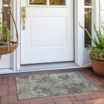2' X 3' Green Abstract Washable Non Skid Indoor Outdoor Area Rug