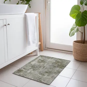 2' X 3' Green Abstract Washable Non Skid Indoor Outdoor Area Rug