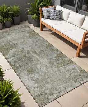 8' Runner Green Abstract Washable Non Skid Indoor Outdoor Runner Rug