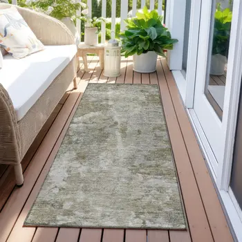 8' Runner Green Abstract Washable Non Skid Indoor Outdoor Runner Rug