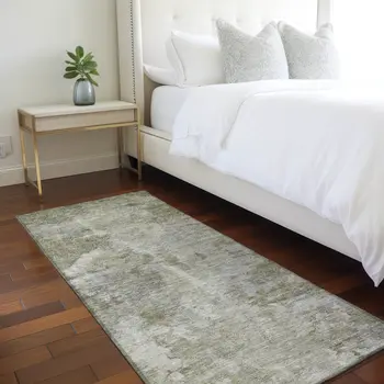 8' Runner Green Abstract Washable Non Skid Indoor Outdoor Runner Rug