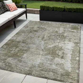 5' X 8' Green Abstract Washable Indoor Outdoor Area Rug