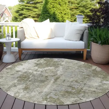 8' Round Green Round Abstract Washable Non Skid Indoor Outdoor Area Rug