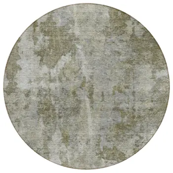 8' Round Green Round Abstract Washable Non Skid Indoor Outdoor Area Rug
