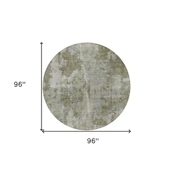 8' Round Green Round Abstract Washable Non Skid Indoor Outdoor Area Rug