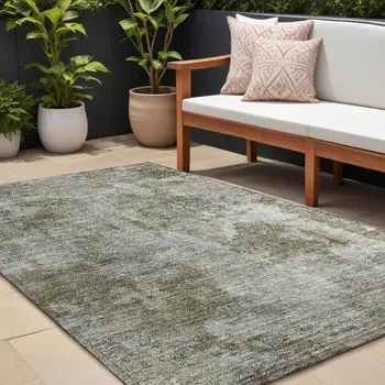 8' X 10' Green Abstract Washable Indoor Outdoor Area Rug