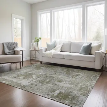 8' X 10' Green Abstract Washable Indoor Outdoor Area Rug