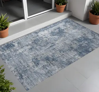 2' X 3' Blue Abstract Washable Non Skid Indoor Outdoor Area Rug