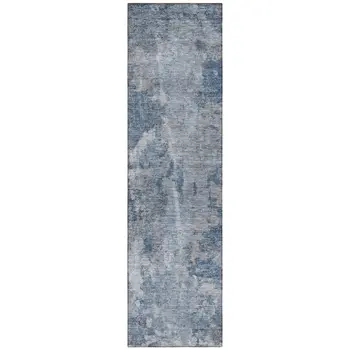 8' Runner Blue Abstract Washable Non Skid Indoor Outdoor Runner Rug