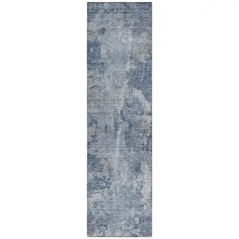 8' Runner Blue Abstract Washable Non Skid Indoor Outdoor Runner Rug