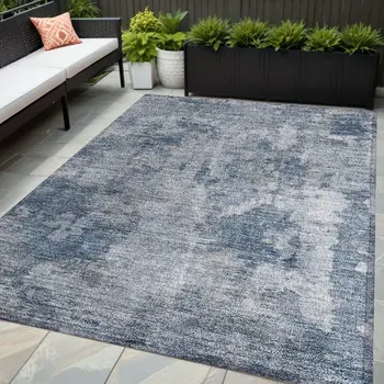 5' X 8' Blue Abstract Washable Non Skid Indoor Outdoor Area Rug
