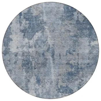 8' Round Blue Round Abstract Washable Non Skid Indoor Outdoor Area Rug